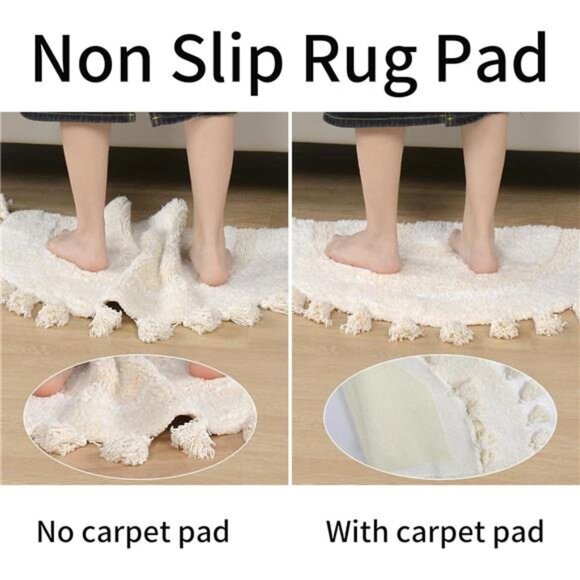 Half Circle Boho Bathroom Rugs with Tassels 100% Cotton Hand-Woven Bath Mat - Picture 4 of 7